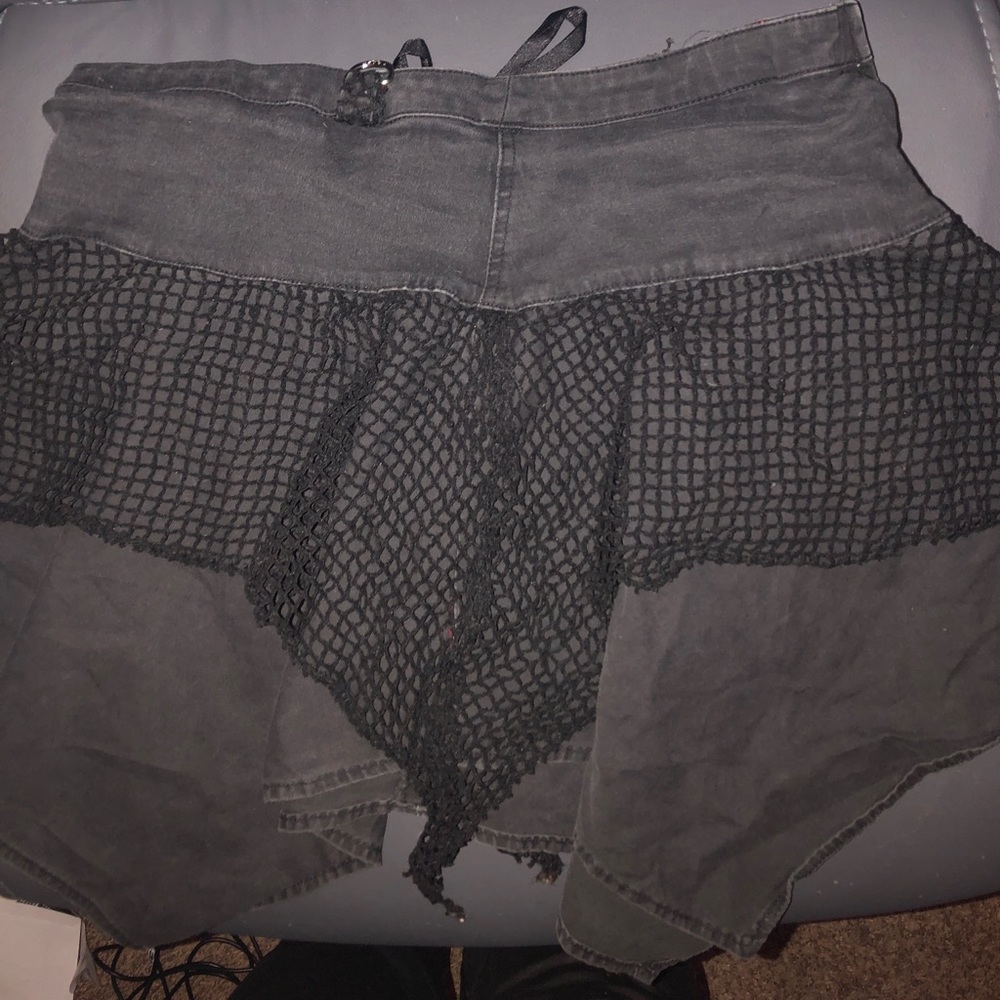 Tripp Gothic Handkerchief-hem Mini-Skirt w/fishnet